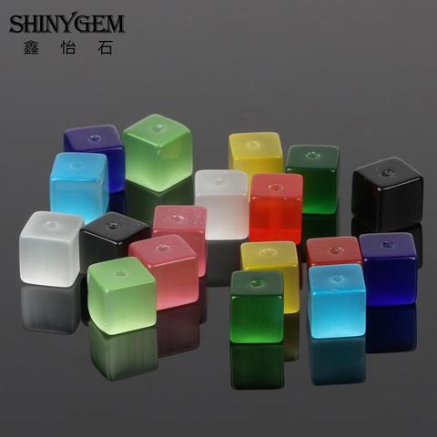 ShinyGem Square Cube Cat Eye Stone Beads 4mm/6mm/8mm Rainbow Natural Stone Beads For Jewelry Making Random Mix Colors 50pcs/Pack ► Photo 1/6