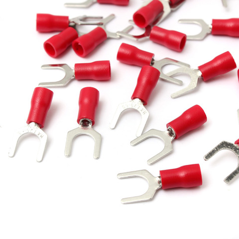 25pcs Red Insulated Fork Wire Connector Electrical Crimp Terminal 0.5-1.5mm 22-16AWG 6.4m 5.3mm 4.3mm 3.2mm ► Photo 1/6