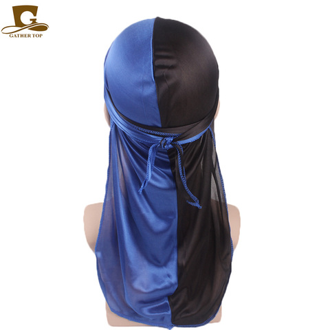 New Fashion Double Colors Soft Satin Durag Men's Silk Patchwork Durags Bandanas Turban Headwear Headband Hat Hair Accessories ► Photo 1/6