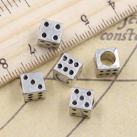 10pcs Beads Casino Lucky Dice 4.5mm Big Hole Charms European Pendant Fit For Bracelet DIY Antique Silver Color Fit Making ► Photo 1/1