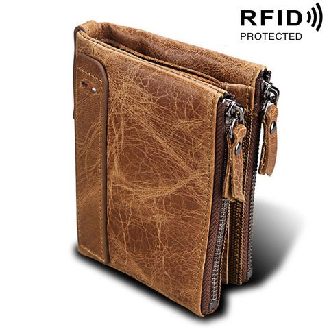 Genuine Cow Leather Men Wallets RFID Double Zipper Card Holder High Quality Male Wallets Purse Vintage Coin Holder Men Wallets ► Photo 1/6