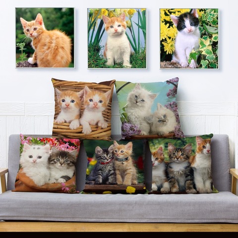 Cute Pet Cat Print Throw Pillow Cover 45*45cm Square Cushion Covers Cotton Linen Pillow Case Car Sofa Home Decor Pillows Cases ► Photo 1/6