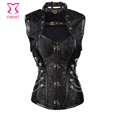 Ladies Vintage Style Black Gothic Clothing Steampunk Sexy Corset Burlesque Steel Boned Corselet Overbust Waist Corsets & Jacket ► Photo 1/6
