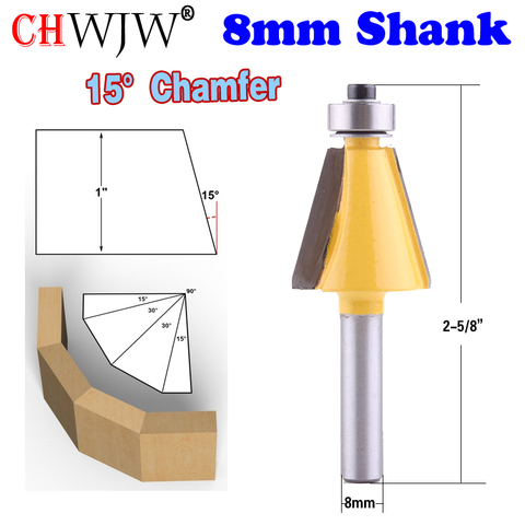 1pc 8mm Shank 15 Degree Chamfer & Bevel Edging Router Bit  woodworking cutter woodworking bits ► Photo 1/3