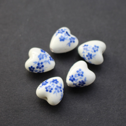 20Pieces 11.6mm*12mm*8.6mm Heart Shape  Ceramic Beads Flower beads  Blue Blossom A for jewelry making 3704 ► Photo 1/6