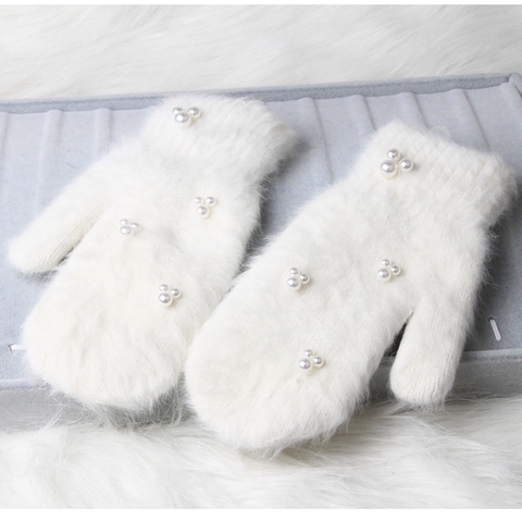 12 color 2022 Fashion women winter gloves Luxury Pearl Decoration Rabbit Fur Gloves For Girl winter outdoor Female mittens Luav ► Photo 1/6