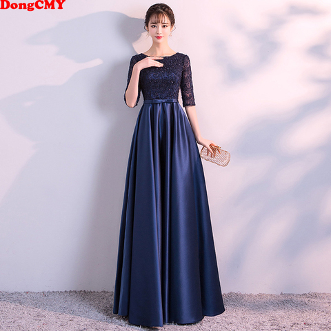 DongCMY New 2022 Long Formal Evening Dresses Elegant Lace Satin Navy Blue Vestidos Women Party Gown ► Photo 1/6
