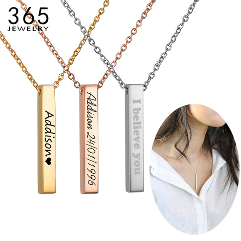 Fashion Stainless Steel Engrave 4 Sides Custom Name Geometry Necklace Women Men Personalized Square Bar Necklace Creative Gift ► Photo 1/6