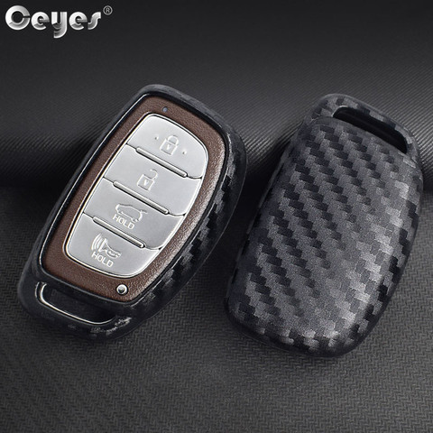 Ceyes Car Carbon Fiber Smart Key Covers Accessories Styling Case For Hyundai Verna Sonata Elantra Tucson Auto Protection Shell ► Photo 1/6