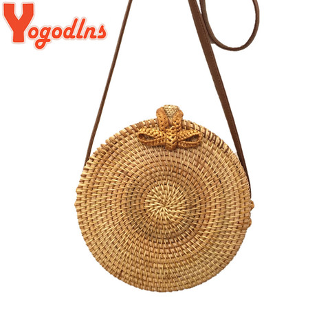 Yogodlns Round Straw Bags Women Summer Rattan Bag Handmade Woven Beach Crossbody Bag Circle Bohemia Bali Box ► Photo 1/6