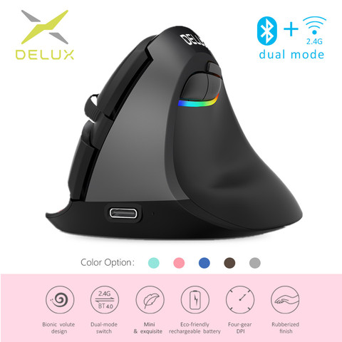Delux M618 Mini Ergonomic Mouse Gaming Wireless Vertical Mouse Bluetooth 2.4GHz RGB Rechargeable Silent Mice for Office ► Photo 1/6