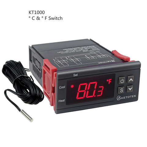Digital KT1000 Temperature Controller C/F Thermostat 10A Relay Thermoregulator Heating Cooling Switch Regulator for incubator ► Photo 1/6
