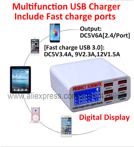 Display screen Quick Charge QC3.0 Adapter USB Charger Smart 6 / 8 Port Desktop Charger Mobile Phone Travel Charger ► Photo 1/1