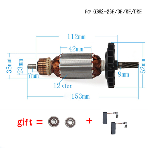 AC220V-240V Armature Rotor Anchor Motor for BOSCH GBH2-26 GBH2-26E/RE/DE GBH2-26DRE GBH2-26DFR GBH2600 ► Photo 1/4