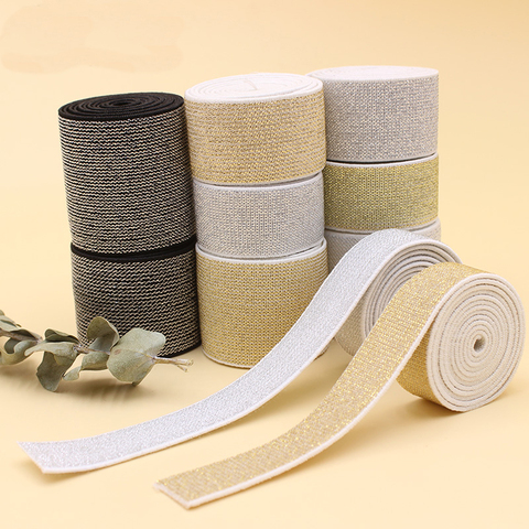 10/15/25/40mm Gold Silk Silver Flat Elastic Bands Glitter Rubber Band DIY Garment Trousers Belt Clothing Sewing Accessories 1m ► Photo 1/6