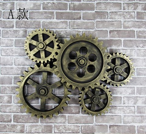 Retro Wooden Gear Wall Deco Industrial Wind Clocks Walls Hanging Bar Living Room Loft Wall Decor Pendant sets ► Photo 1/3