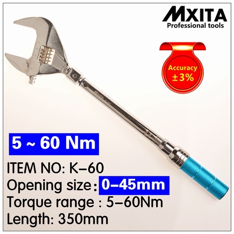 MXITA OPEN Torque Wrench 5-60Nm accuracy 3% Insert Ended head 0-45mm Adjustable Torque Wrench Interchangeable Hand Spanner ► Photo 1/6