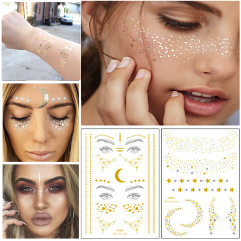 Gold Face Tattoo Freckles Make Up Fake Tattoo Eye Flash Taty Body Art Waterproof Stickers Beauty Freckles Flash Body Makeup Set ► Photo 1/6