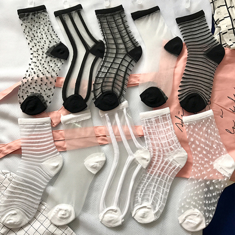 Women Ladies Socks Fashion Sheer Mesh Glass Silk Socks Ultrathin Transparent Crystal Lace Fabulous Elastic Summer Ankle Sock ► Photo 1/6