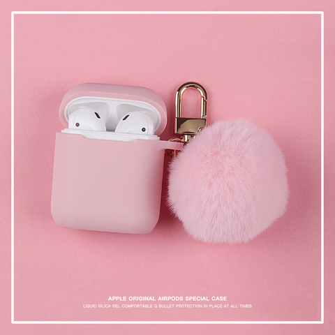 Cute Winter funny Pink fox fur Ball plush keychain Earphone silicon case For Airpods pro 2 Protective Wireless Bluetooth Headset ► Photo 1/6