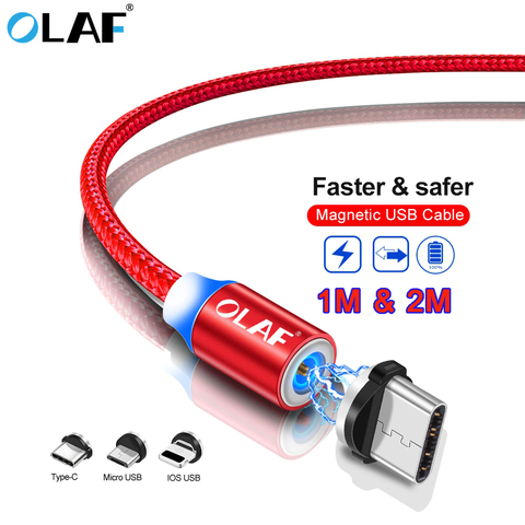 OLAF Magnetic Charging Cable 1M/2M LED Micro USB Type C Cable Fast Charging Magnetic USB Charger For Apple iPhone Samsung Xiaomi ► Photo 1/6