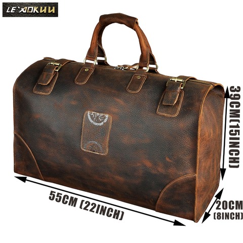 Real Crazy Horse Leather Men Large Capacity Design Duffle Travel Luggage Bag Male Fashion Suitcase Tote HandBag A8151 ► Photo 1/3