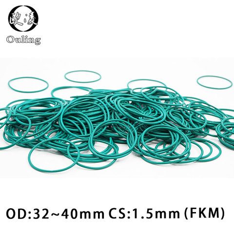 5PCS/lot Rubber Ring Green FKM O rings Seal 1.5mm Thickness OD32/33/34/35/36/37/38/39/40mm ORing Seal Oil Gasket Fuel Washer ► Photo 1/6