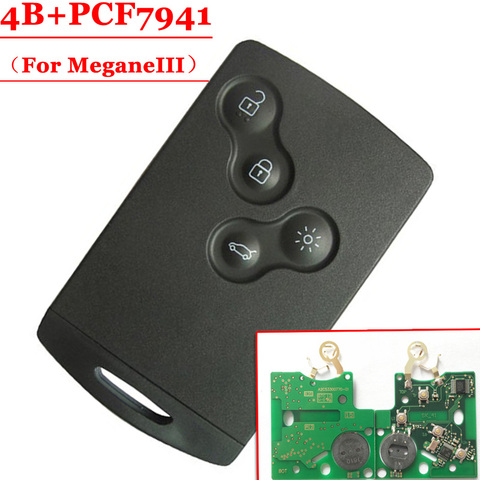 New Free shipping (1pcs) 4 Button remote Card with pcf7941 chip 433MHZ for renault Megane III Laguna III Smart Card  before 2016 ► Photo 1/3