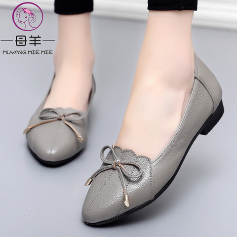 MUYANG MIE MIE Women Shoes 2022 Genuine Leather Women Flats Fashion Female Casual Work Ballet Flats Plus Size 35-43 Ladies Shoes ► Photo 1/1