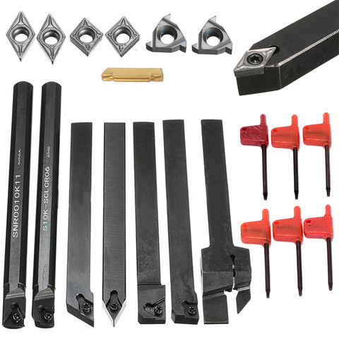 7Pcs Lathe Turning Tool Holder Boring Bar + 7Pcs DCMT/CCMT Carbide Inserts Blade + 7Pcs Wrenches For Lathe Turning Tools ► Photo 1/6
