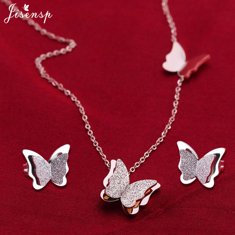 Jisensp Stainless Steel Jewelry Set Butterfly Necklace for Women Elegant Animal Necklace Earrings Sets Choker Necklaces bijoux ► Photo 1/6