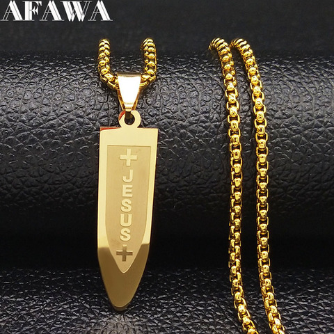 2022 Fashion Long Stainless Steel Choker Necklace for Men Gold Color Jesus Bullet Necklaces Jewerly cadenas para hombre N1164S02 ► Photo 1/6