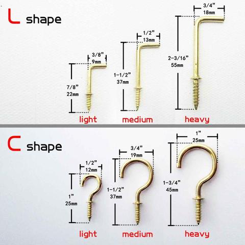 25pc Golden Picture Frame Lamp Light Cabinet Plant Furniture Curtain Net Wire Eye Bolt Eyebolt Screw in Hanger L C Cup Hook ► Photo 1/3