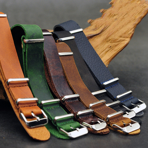 Onthelevel Nato Strap 20mm 22mm Gunuine Leather 18mm 24mm Watchband For Military Watch Strap With Three Buckle #E ► Photo 1/6