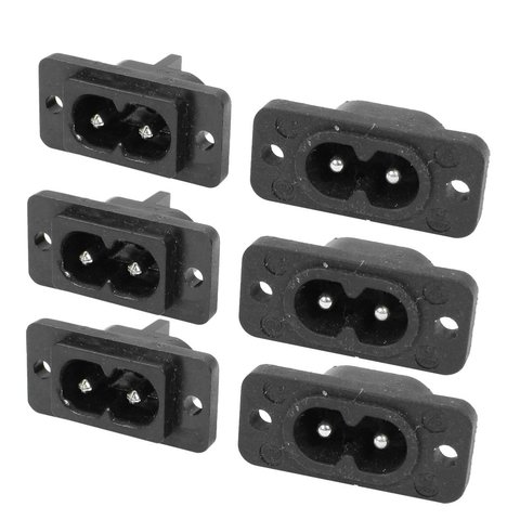Black 2 Pin IEC320 C8 Screw Mount Inlet Plug Socket AC 250V 2.5A 6 Pcs ► Photo 1/2