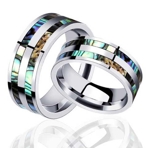316L stainless steel men's ring 8MM ladies abalone shell ring men's tungsten carbide shell wedding ring couple jewelry ► Photo 1/6