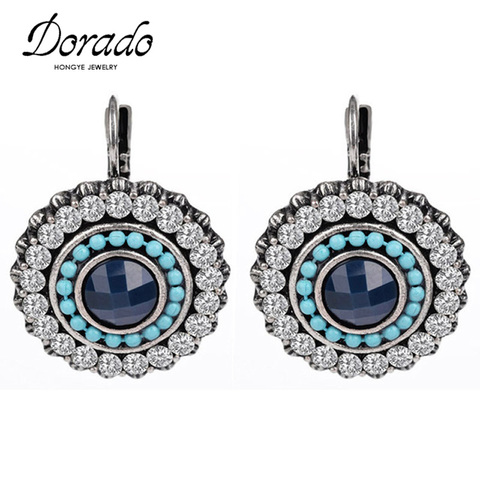 Resin Zircon Round Drop Earrings For Women Silver Color Alloy Vintage Female Dangle Hanging Earring Fashion Ear Jewelry Brincos ► Photo 1/5