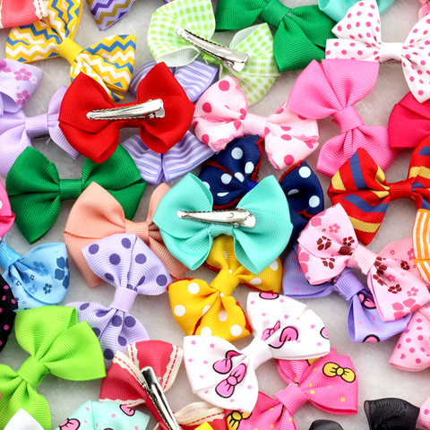 10Pcs 2.5Inches Lovely Baby girls Small Top hairbows Grosgrain Ribbon Bows hair clips Little Mini hairpins for Children headwear ► Photo 1/6