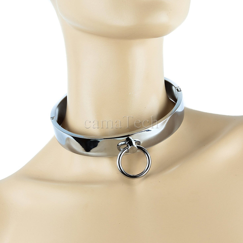 camaTech Dia.14CM Metal Locking Neck Collar Restraint Stainless Steel Premium Bondage Neck Choking Rings Slave Lockable Nacklace ► Photo 1/6