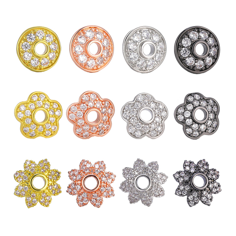 Juya 10mm Spacer Beads Wholesale Micro Pave Zircon 3 Style Round Flower Decorative Charm Bead Caps Fit Women DIY Jewelry Making ► Photo 1/6