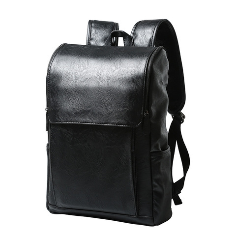 Men PU Leather Backpack Black Travel Bags Classic Male Laptop Backbag School Bag 
