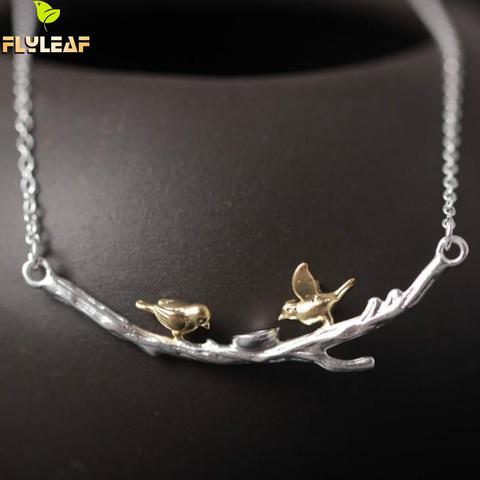 925 Sterling silver Gold Branches Birdie Necklaces Women Vintage original handmade boutique jewelry flyleaf ► Photo 1/4