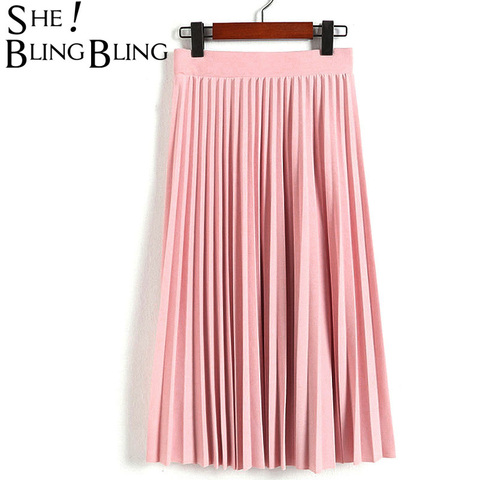 SheBlingBling Spring Autumn Fashion Women's High Waist Pleated Solid Color Half Length Elastic Skirt Promotions Lady Black Pink ► Photo 1/6