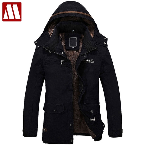 Men's Fur Lined Jacket Thick Long Warm Winter Fit Hooded Coat Overcoat men winter jackets mens cotton coats outwear Asia size ► Photo 1/6