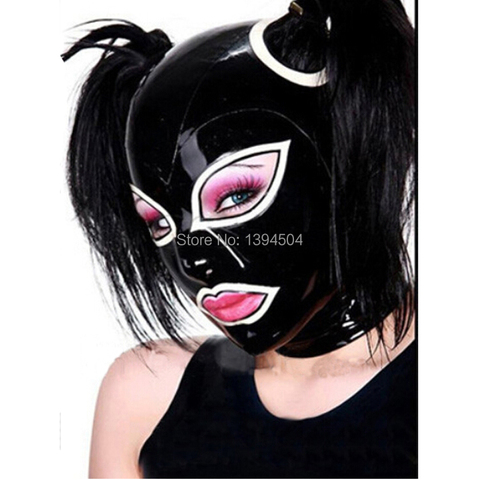 sexy lingerie exotic handmade Women black Latex Mask  Hood Fetish Rubber Pull-through Holes For Hair Hoods Plus Size Hot Sale ► Photo 1/4
