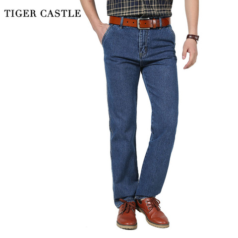 TIGER CASTLE Men's Casual Denim Pants 100% Cotton High Waist Male Straight Jeans Denim Overalls Men Classic Autumn Men Trousers ► Photo 1/6