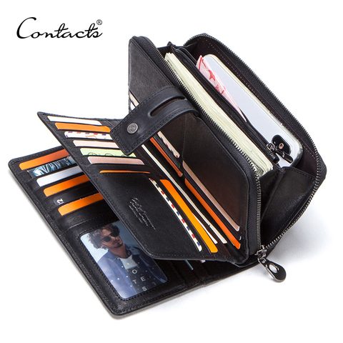 CONTACT'S genuine leather men long wallet with card holders male clutch zipper coin purse for cell phone business luxury wallets ► Photo 1/6