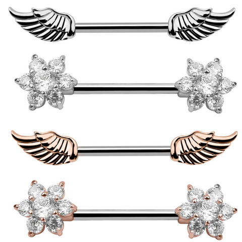 2Pcs High Quality Zircon And Angel Wings Feather Angel Wings Body Nipple Rings Jewelry Women Bar Barbell Piercing Ring ► Photo 1/6