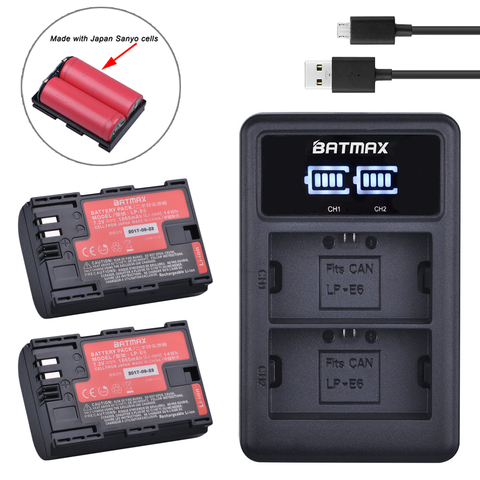 2pc LP-E6 LP E6 LP-E6N Battery Japan Sanyo Cell+LED Dual USB Charger for Canon EOS 6D 7D 5DS 5DSR 5D Mark II 5D 60D 60Da 70D 80D ► Photo 1/6