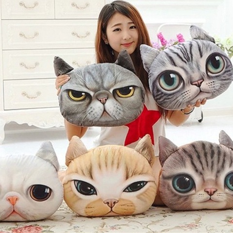35cmx36cm 3D Cute Cat Dog Head Pillow Cushion Home Sofa Car Seat Cushions Creative Cartoon Cat Nap Pillow Cushion Baby Doll Gift ► Photo 1/6